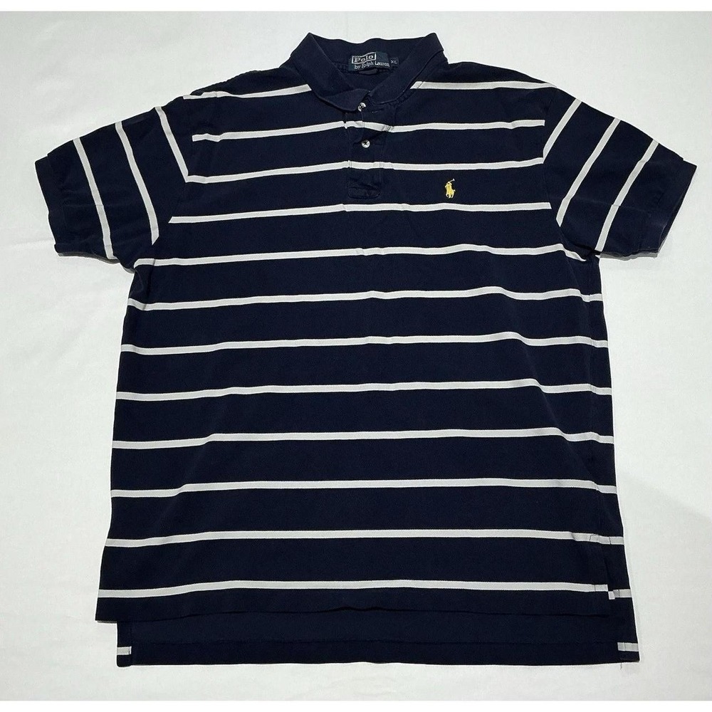 Polo Ralph Lauren Polo Shirt Mens XL Blue Pony Stripes 100% Cotton Preppy Casual